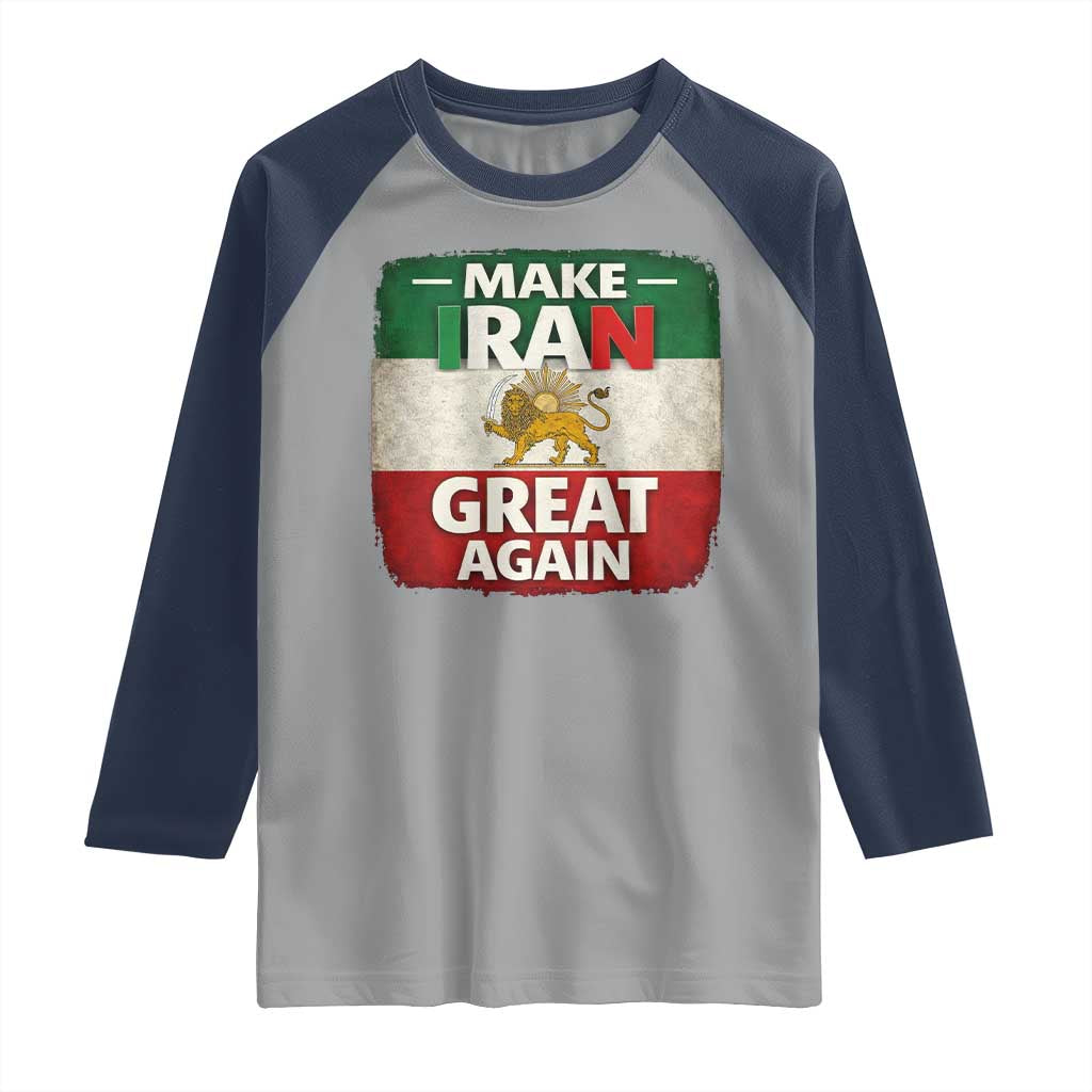 Make Iran Great Again Raglan Shirt MIGA Vintage Persian Lion Flag