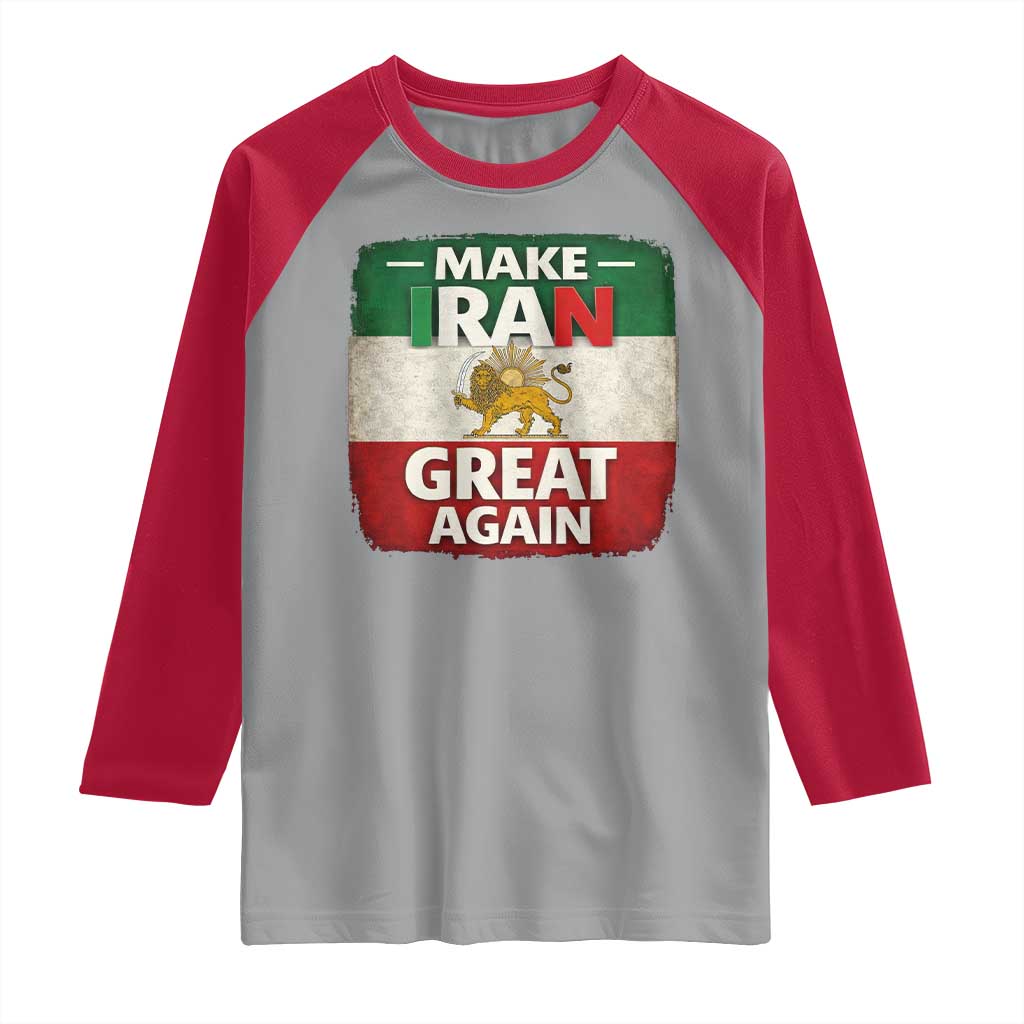 Make Iran Great Again Raglan Shirt MIGA Vintage Persian Lion Flag