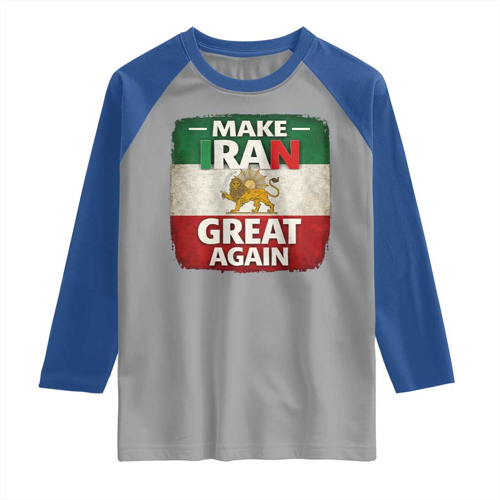 Make Iran Great Again Raglan Shirt MIGA Vintage Persian Lion Flag