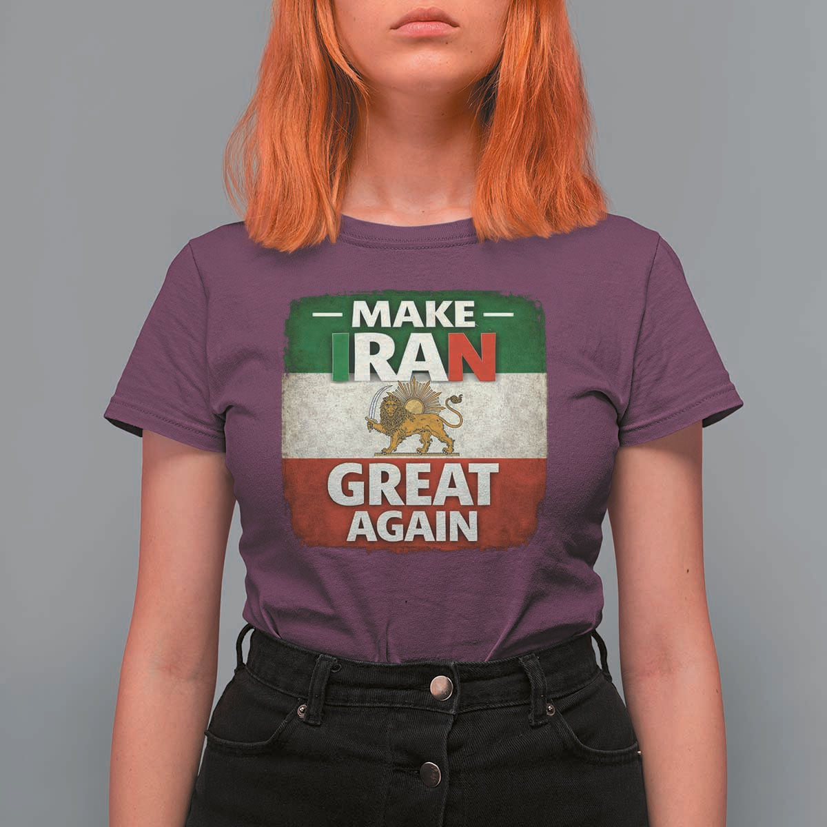 Make Iran Great Again T Shirt For Women MIGA Vintage Persian Lion Flag