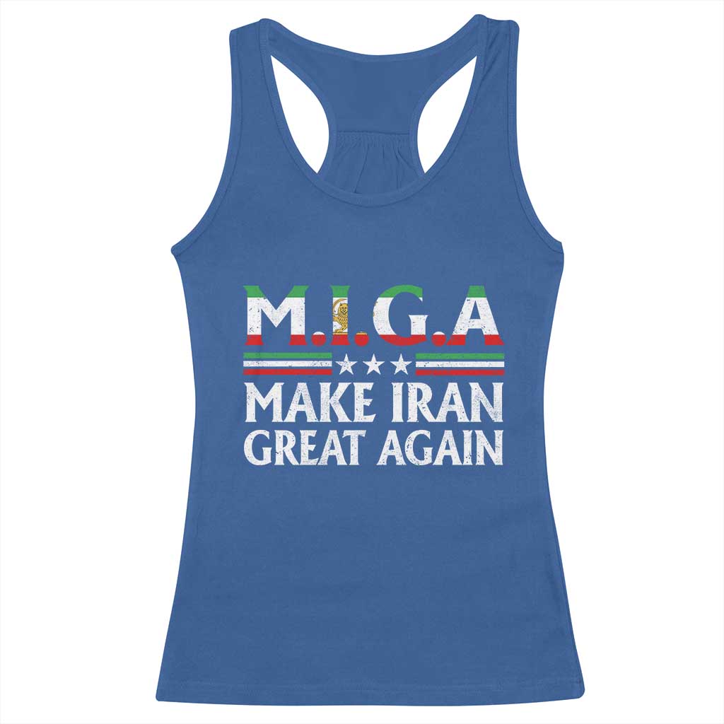 Make Iran Great Again Racerback Tank Top MIGA Emblem Of Iran Persian Lion Flag