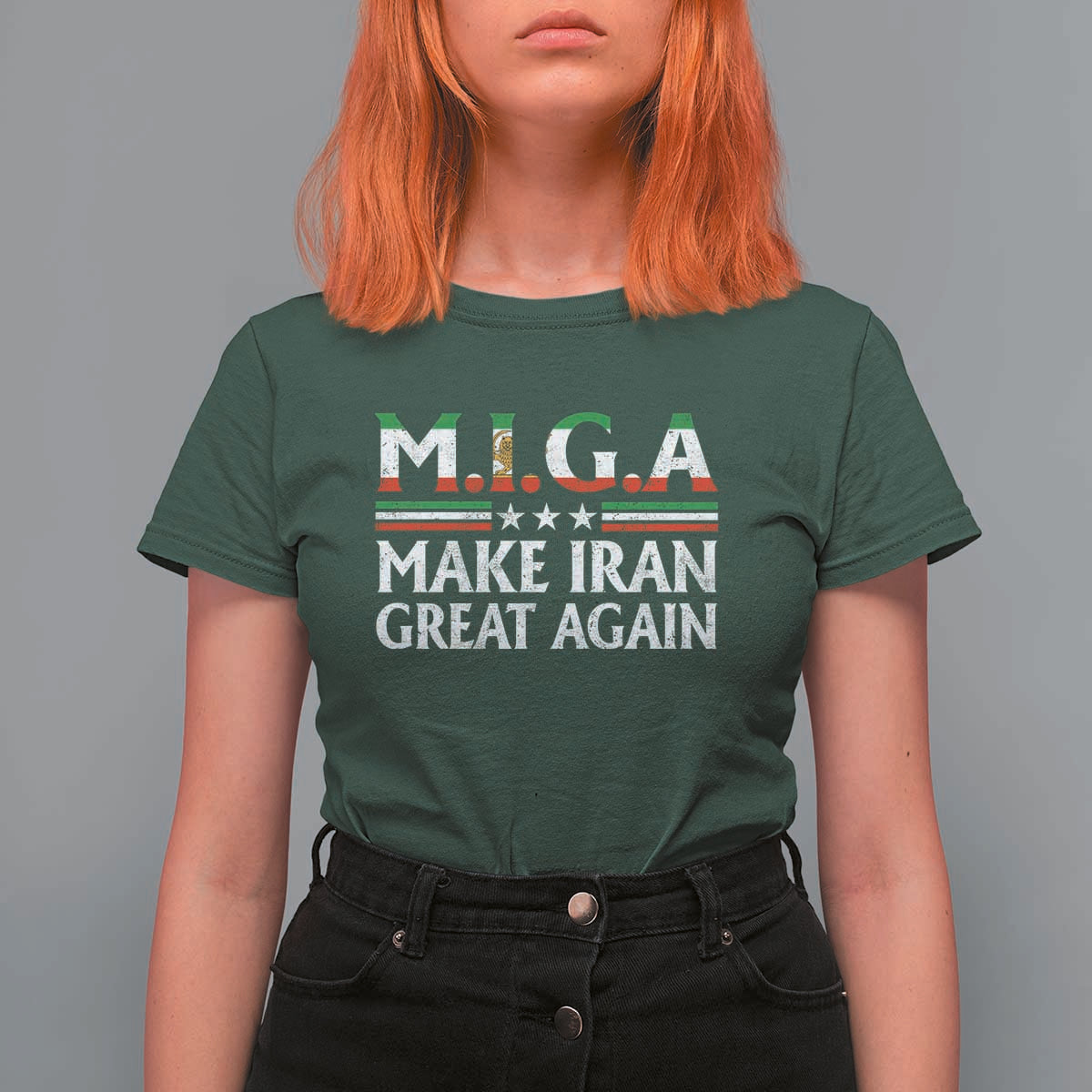 Make Iran Great Again T Shirt For Women MIGA Emblem Of Iran Persian Lion Flag