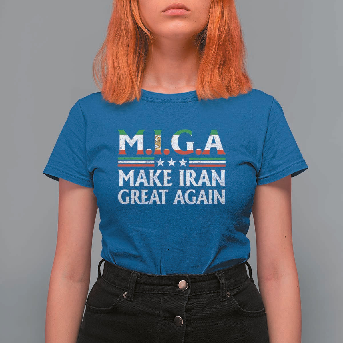 Make Iran Great Again T Shirt For Women MIGA Emblem Of Iran Persian Lion Flag