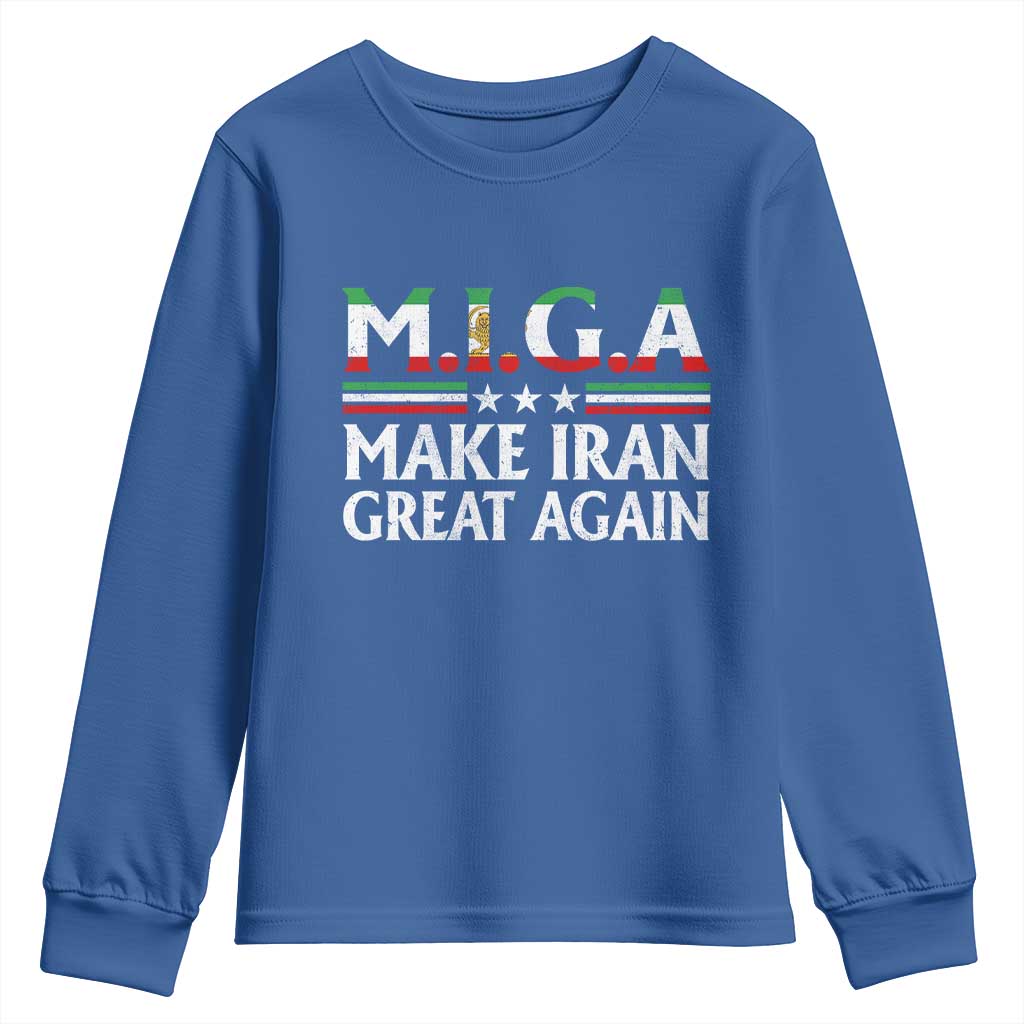 Make Iran Great Again Youth Sweatshirt MIGA Emblem Of Iran Persian Lion Flag