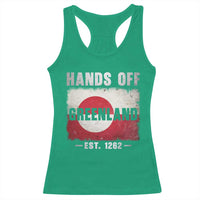 Hands Off Greenland Racerback Tank Top Greenland EST 1262 Political Protest