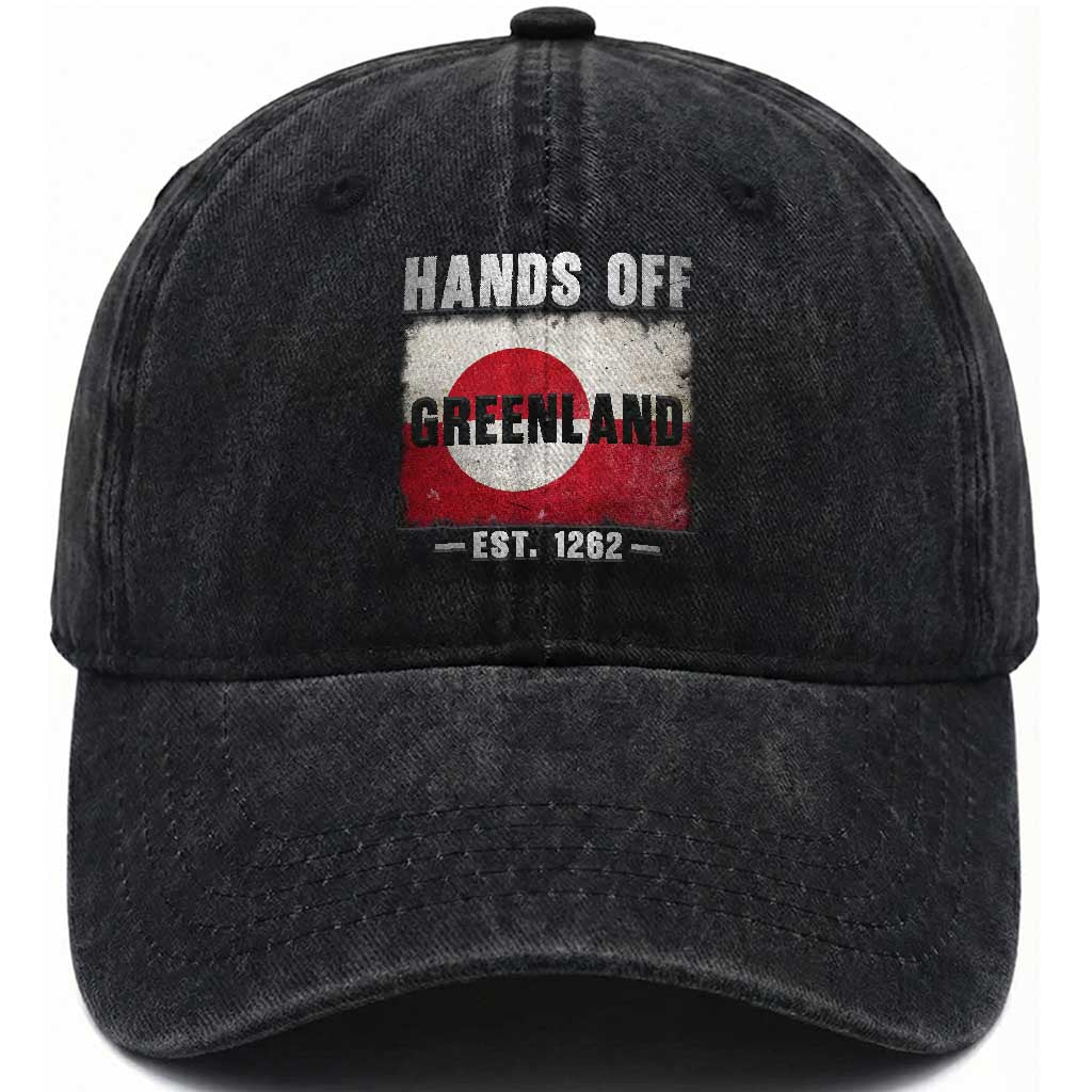 Hands Off Greenland Washed Cotton Baseball Cap Greenland EST 1262 Political Protest