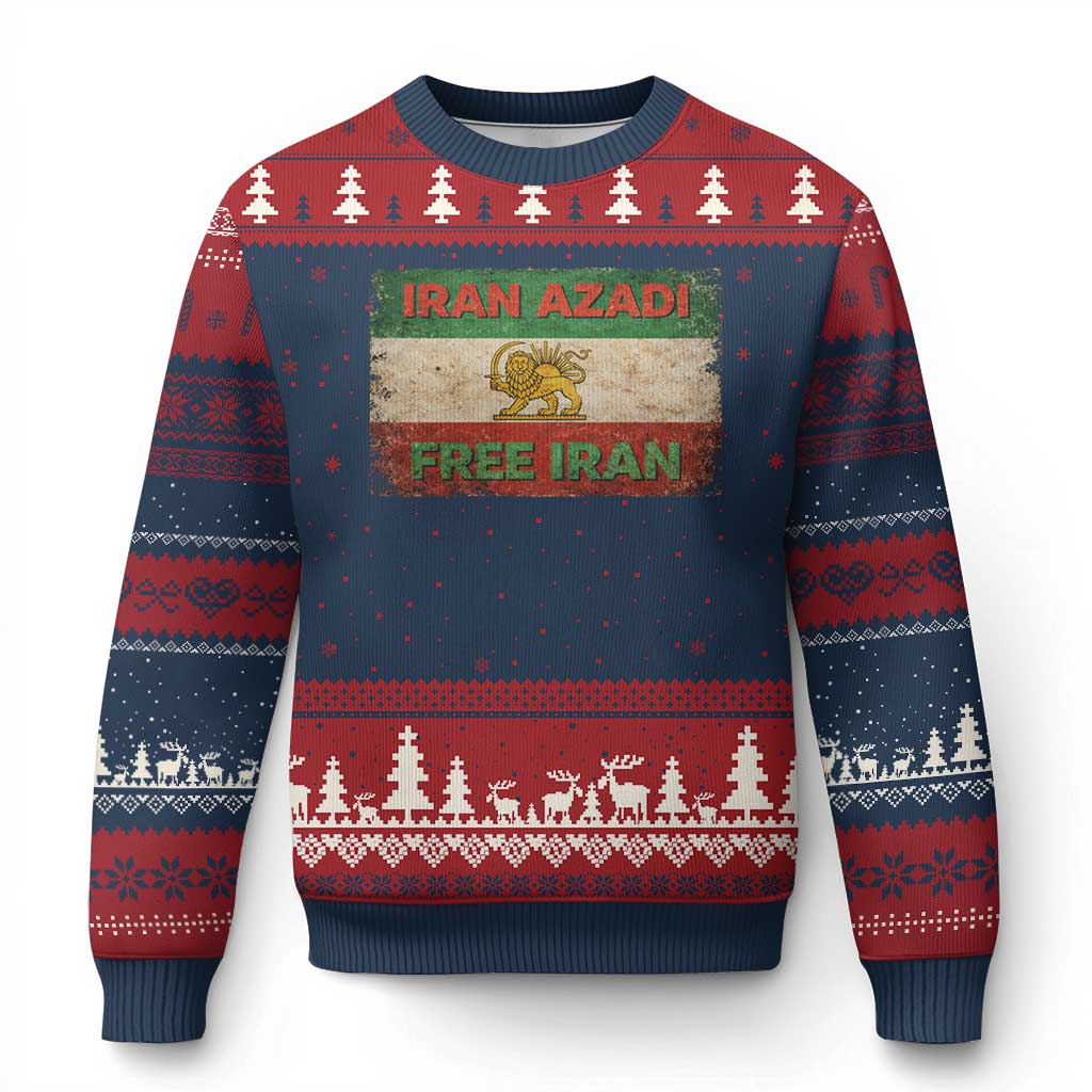 Iran Azadi Lion Sun Sword Flag Free Iran Revolution Ugly Christmas Sweater