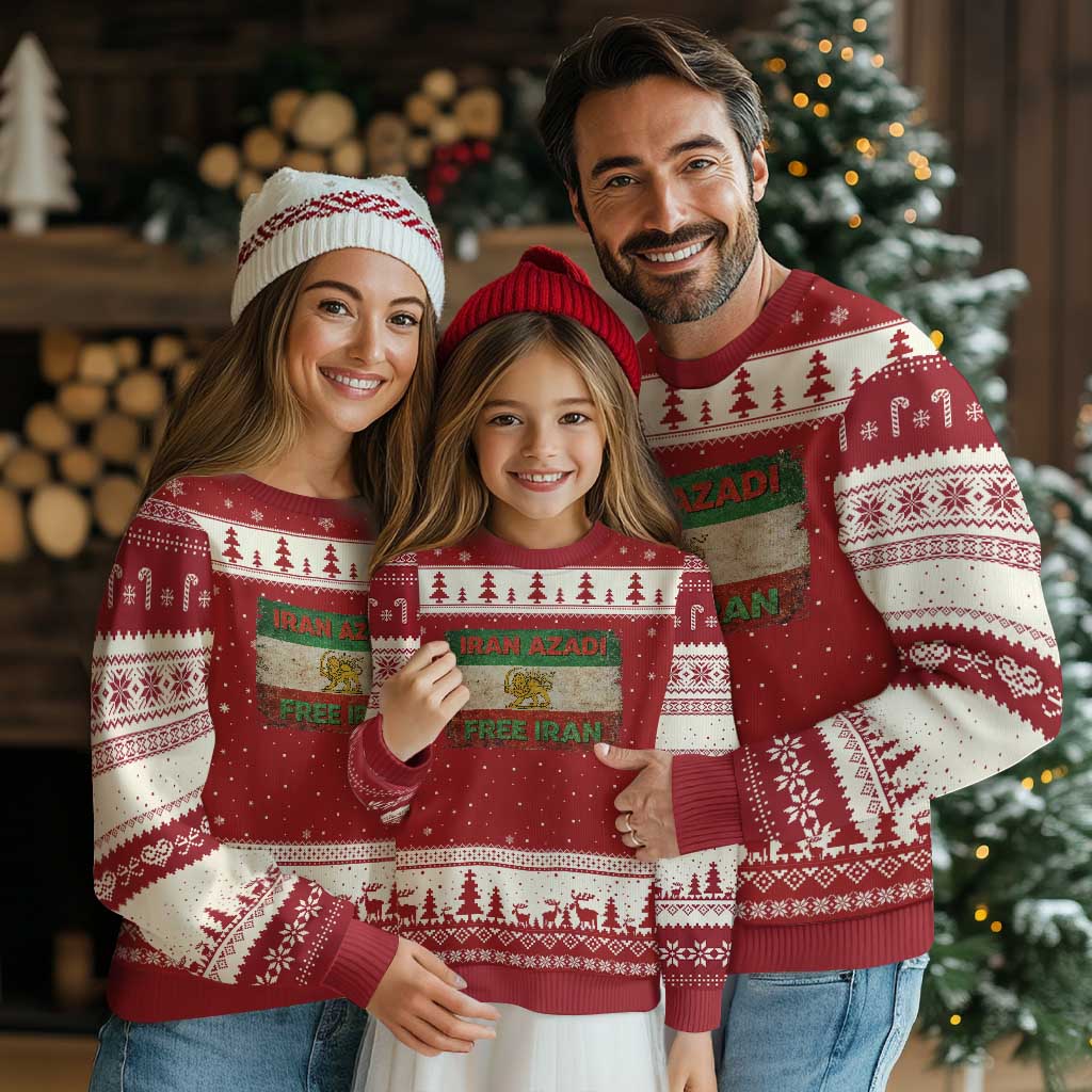 Iran Azadi Lion Sun Sword Flag Free Iran Revolution Ugly Christmas Sweater