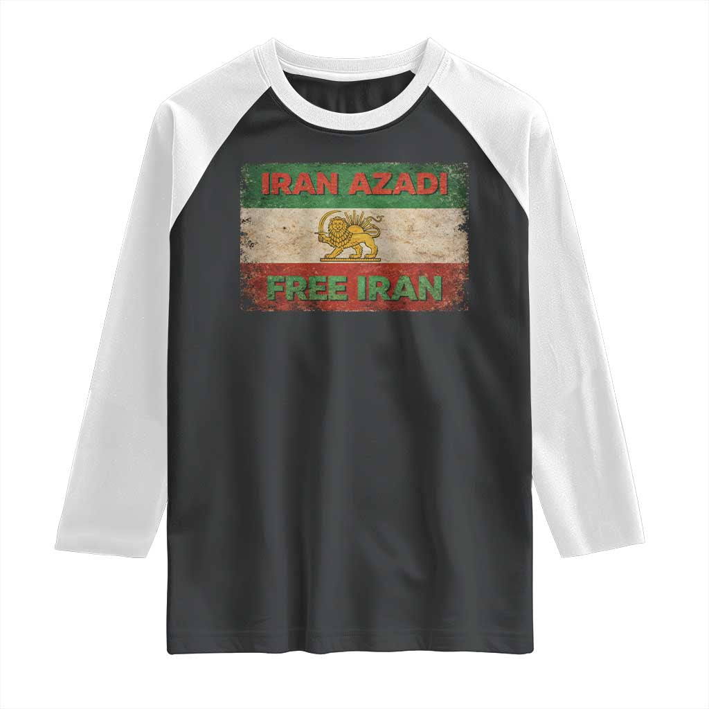 Iran Azadi Lion Sun Sword Flag Free Iran Revolution Raglan Shirt