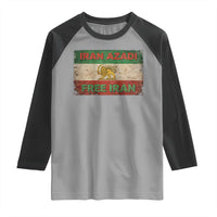 Iran Azadi Lion Sun Sword Flag Free Iran Revolution Raglan Shirt
