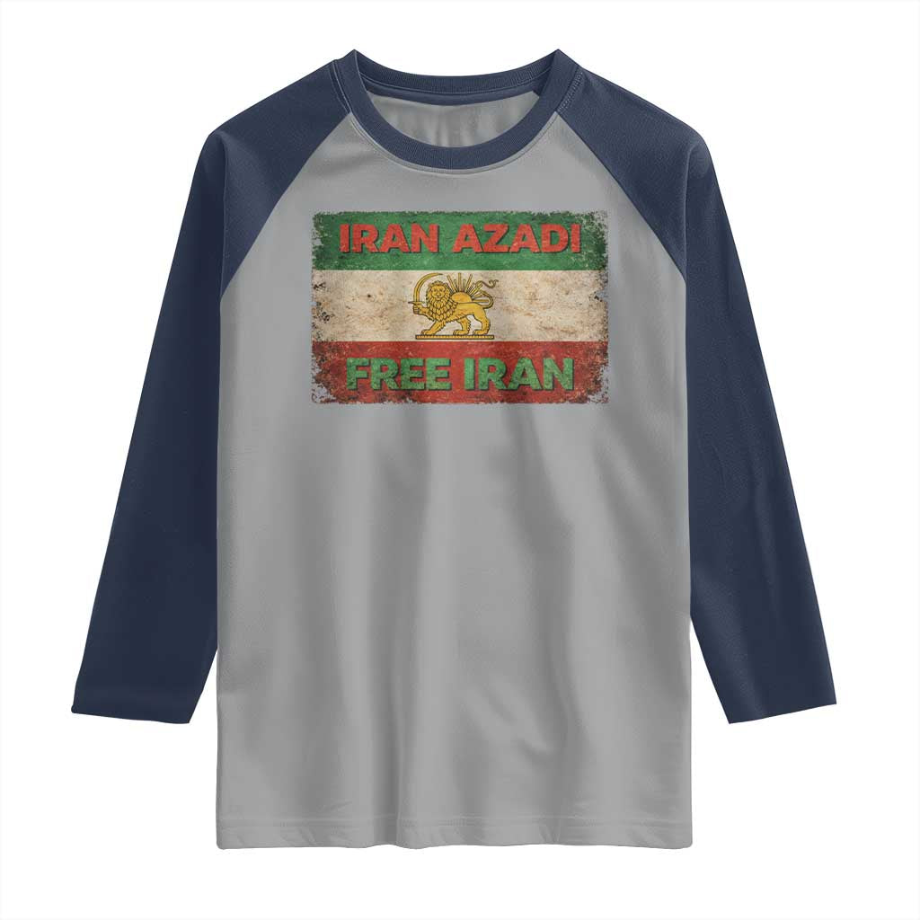 Iran Azadi Lion Sun Sword Flag Free Iran Revolution Raglan Shirt