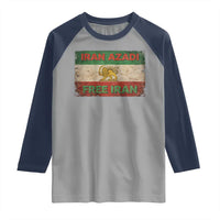 Iran Azadi Lion Sun Sword Flag Free Iran Revolution Raglan Shirt