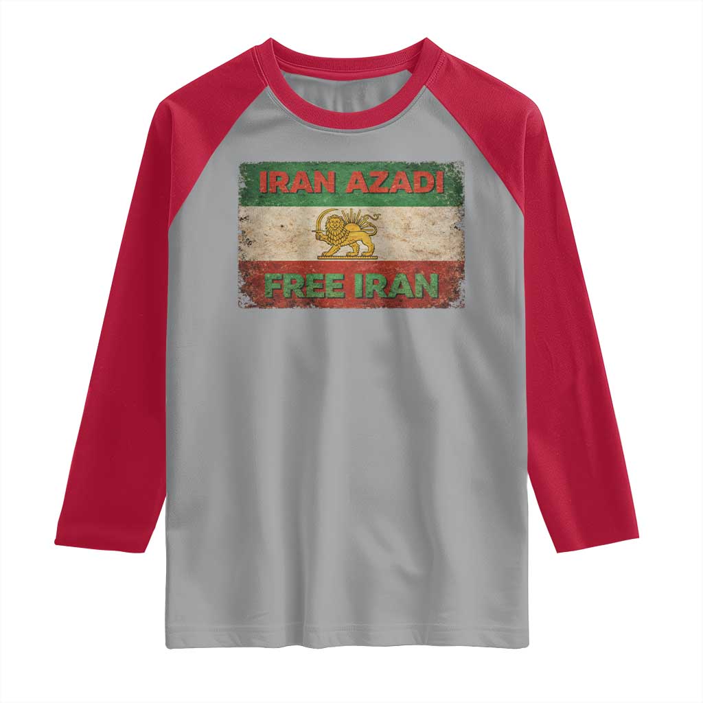 Iran Azadi Lion Sun Sword Flag Free Iran Revolution Raglan Shirt