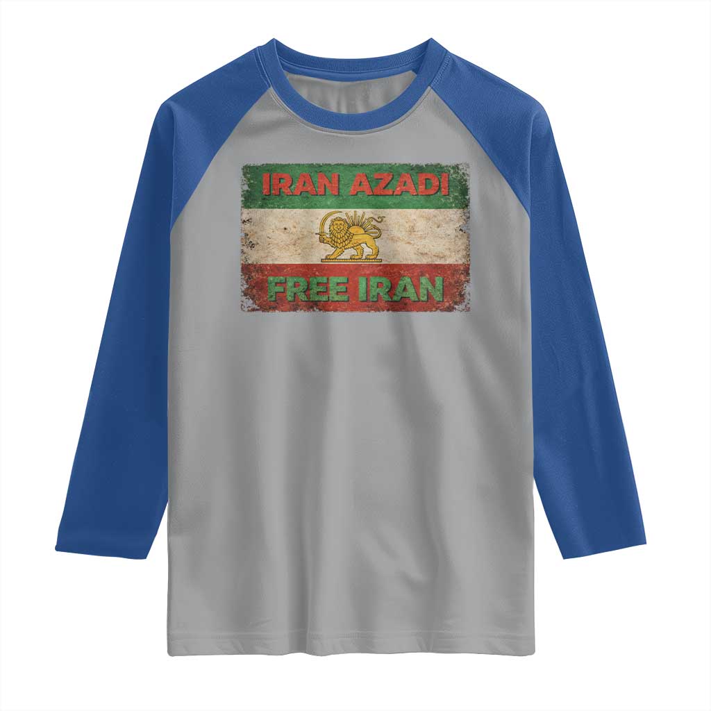 Iran Azadi Lion Sun Sword Flag Free Iran Revolution Raglan Shirt