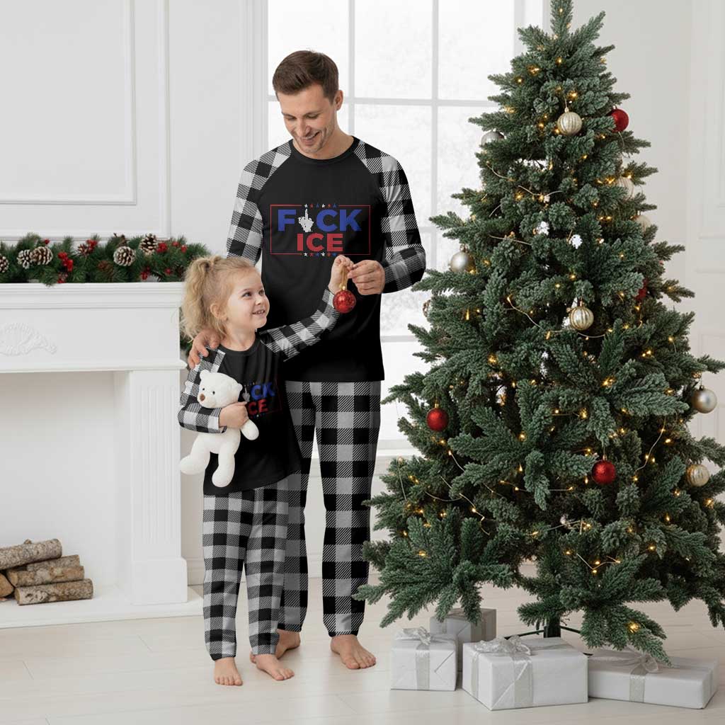 Funny Fck Ice Plaid Pajama Set Immigration Activist Anti Deportation Middle Finger Graphic