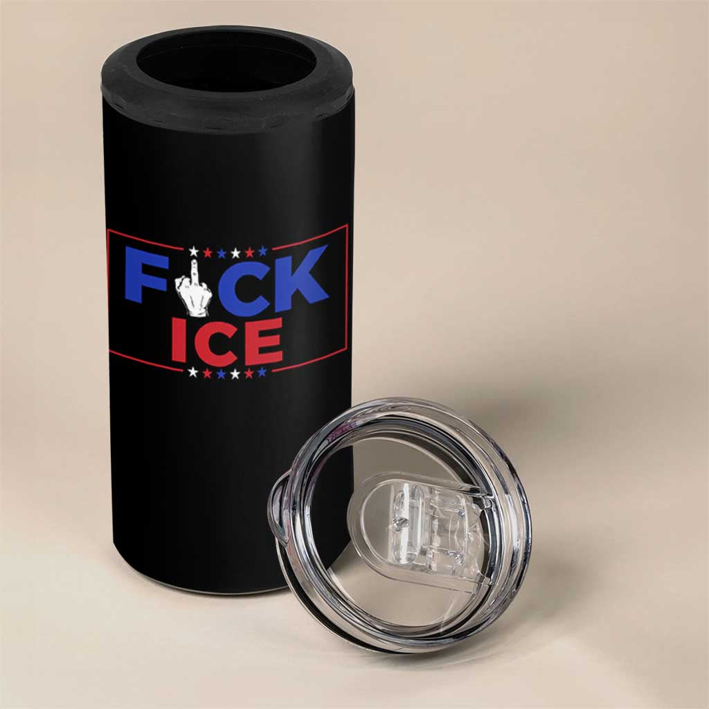 Funny Fck Ice 4 in 1 Can Cooler Tumbler Immigration Activist Anti Deportation Middle Finger Graphic