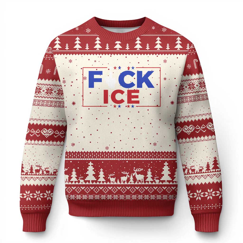 Funny Fck Ice Ugly Christmas Sweater Immigration Activist Anti Deportation Middle Finger Graphic