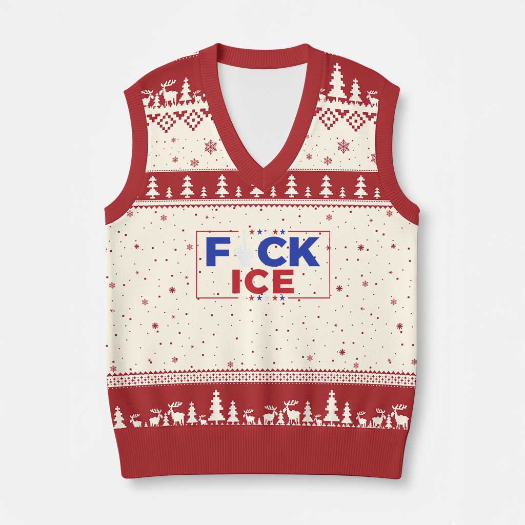 Funny Fck Ice V-Neck Knit Sweater Vest Immigration Activist Anti Deportation Middle Finger Graphic