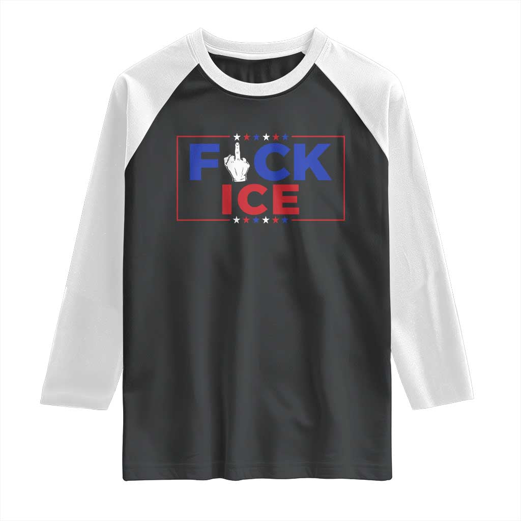 Funny Fck Ice Raglan Shirt Immigration Activist Anti Deportation Middle Finger Graphic