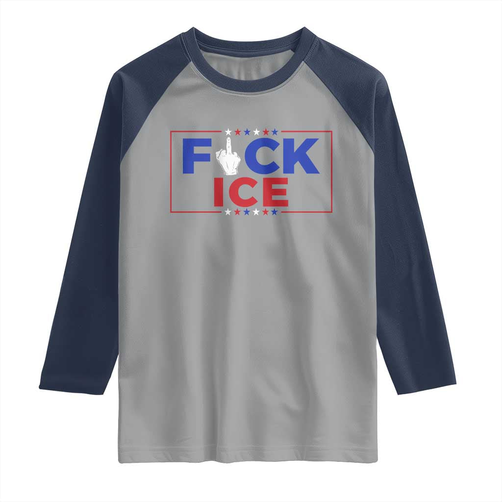 Funny Fck Ice Raglan Shirt Immigration Activist Anti Deportation Middle Finger Graphic