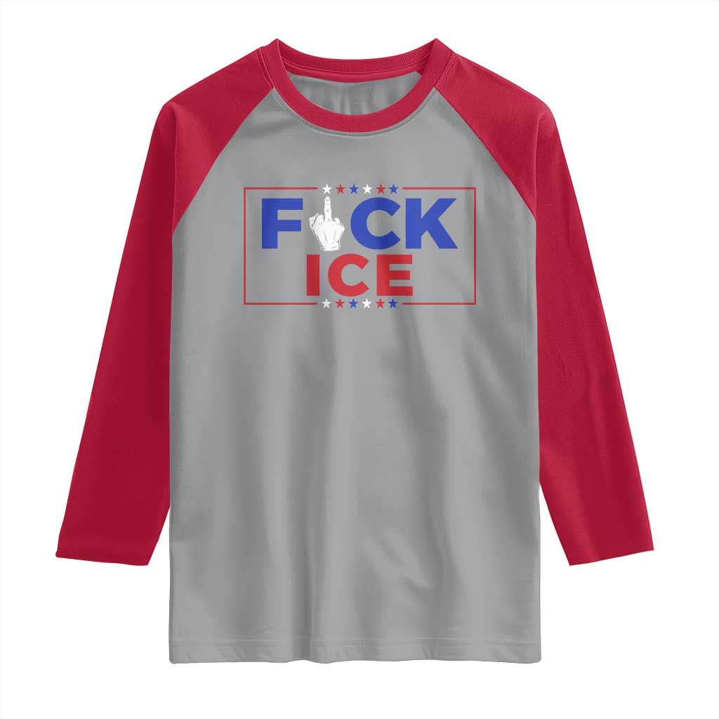 Funny Fck Ice Raglan Shirt Immigration Activist Anti Deportation Middle Finger Graphic