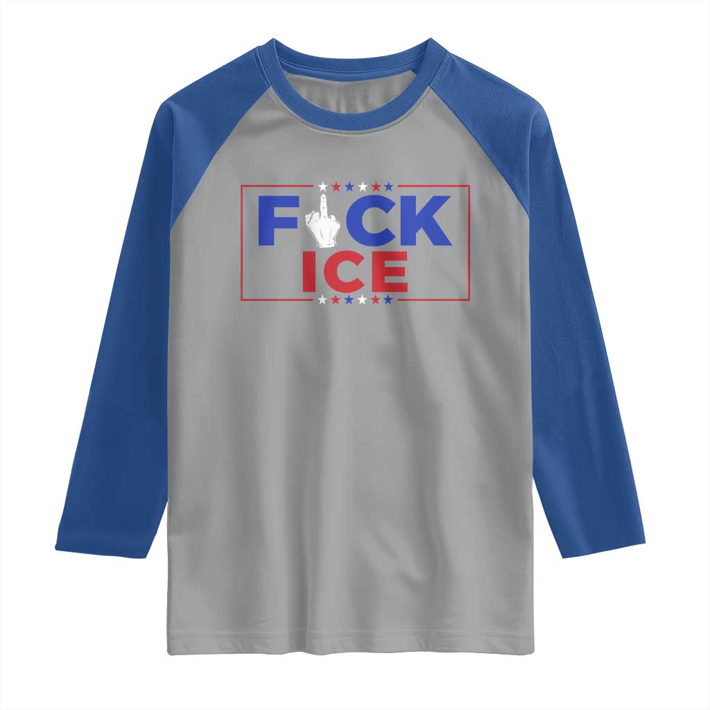 Funny Fck Ice Raglan Shirt Immigration Activist Anti Deportation Middle Finger Graphic