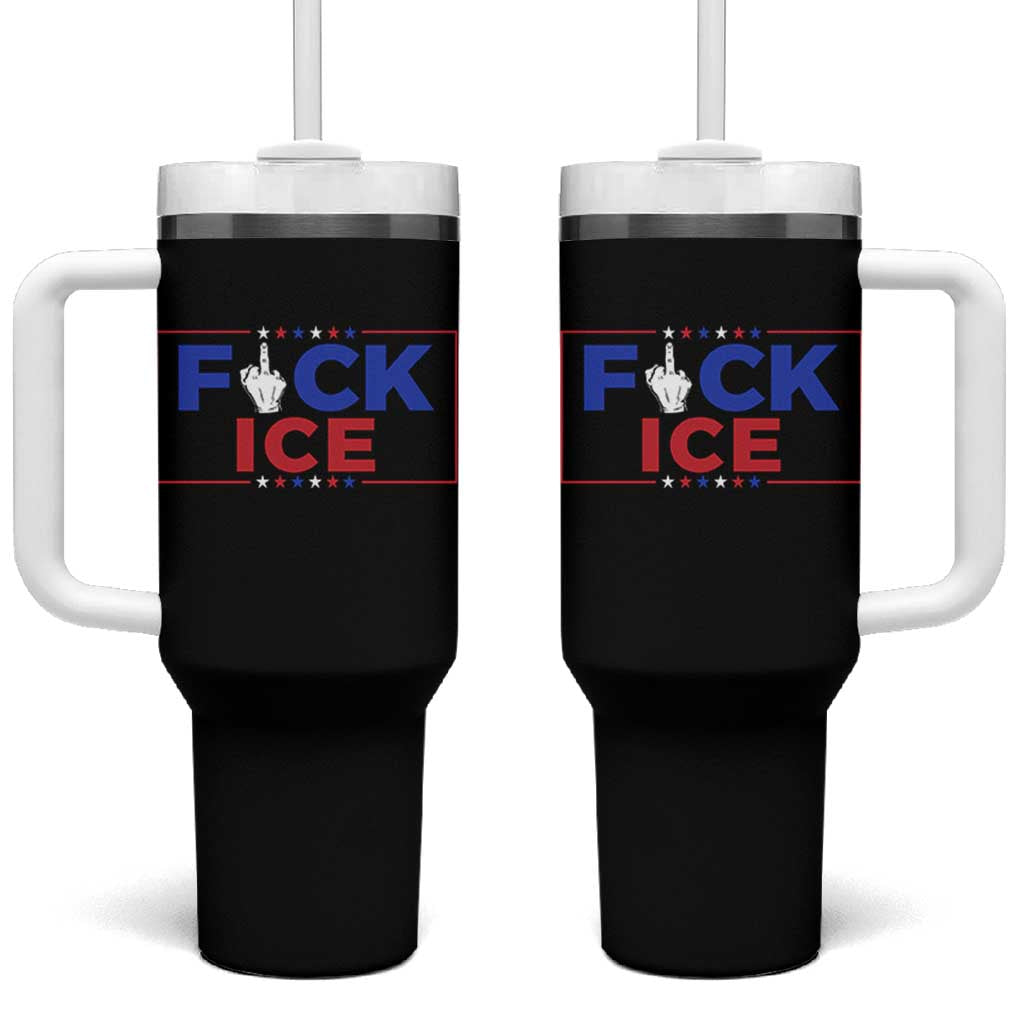 Funny Fck Ice Tumbler With Handle Immigration Activist Anti Deportation Middle Finger Graphic