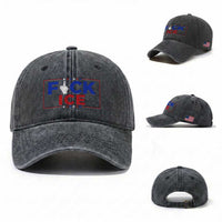Funny Fck Ice Washed Cotton Baseball Cap Immigration Activist Anti Deportation Middle Finger Graphic