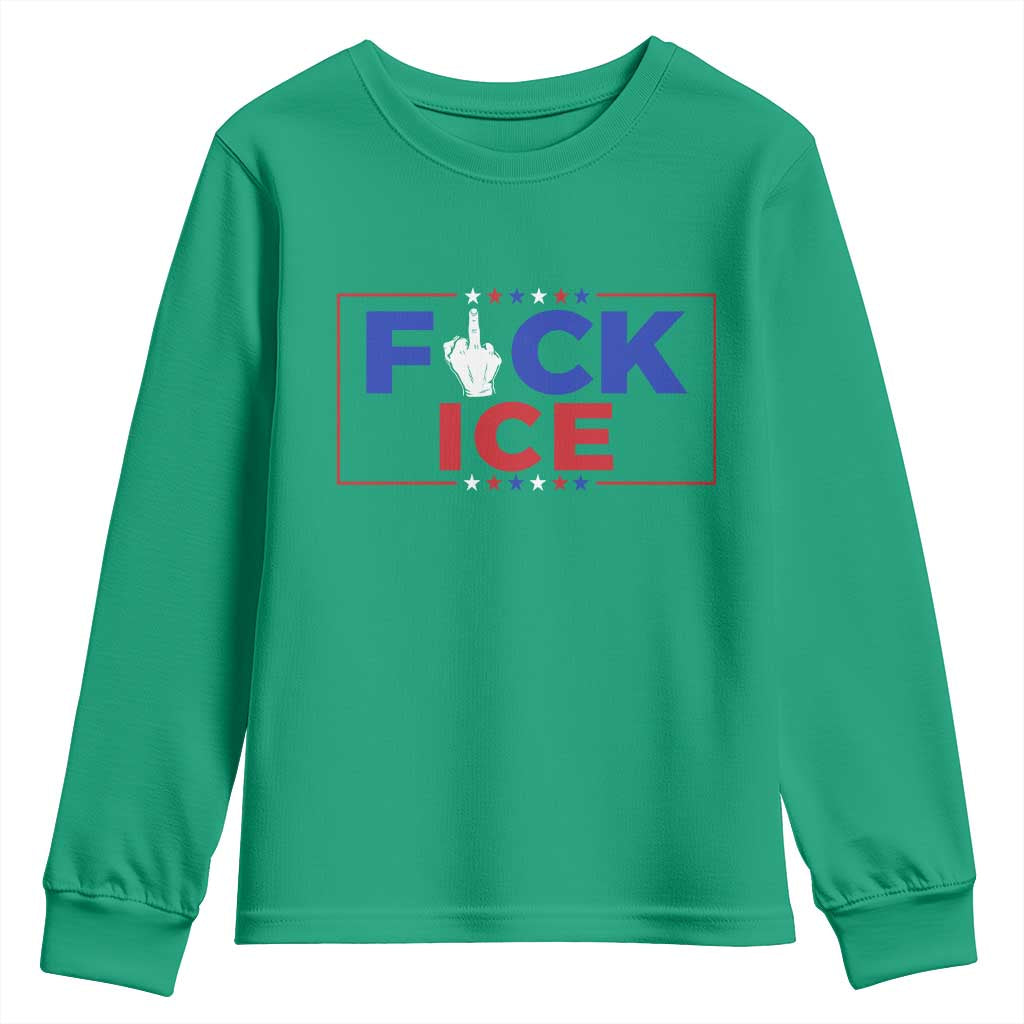 Funny Fck Ice Youth Sweatshirt Immigration Activist Anti Deportation Middle Finger Graphic