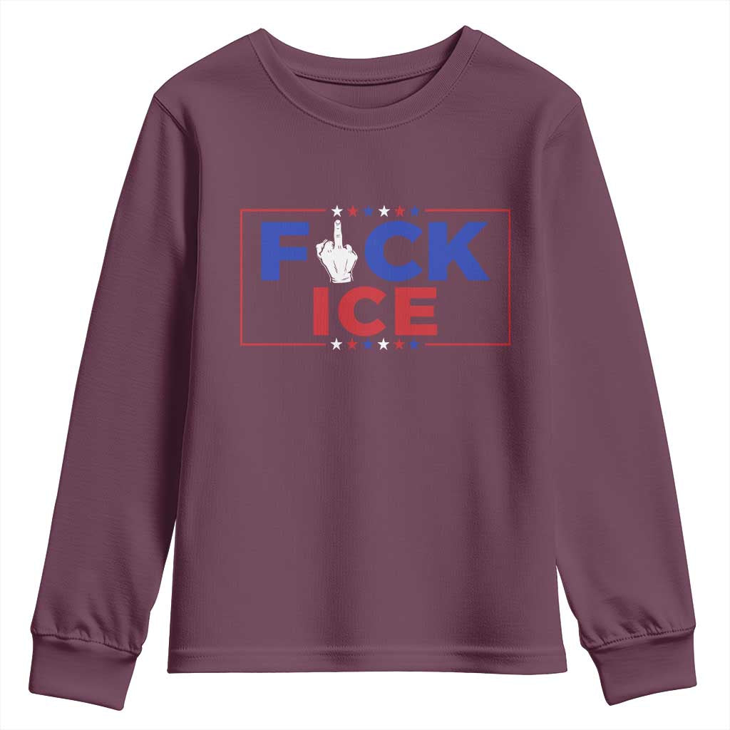 Funny Fck Ice Youth Sweatshirt Immigration Activist Anti Deportation Middle Finger Graphic
