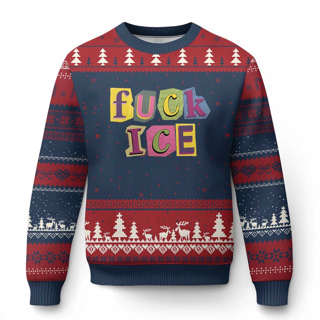Fck Ice Ugly Christmas Sweater Immigration Activist Magazine Cutout Paper Graphic