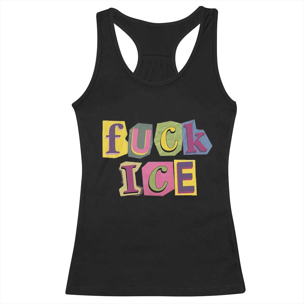 Fck Ice Racerback Tank Top Immigration Activist Magazine Cutout Paper Graphic