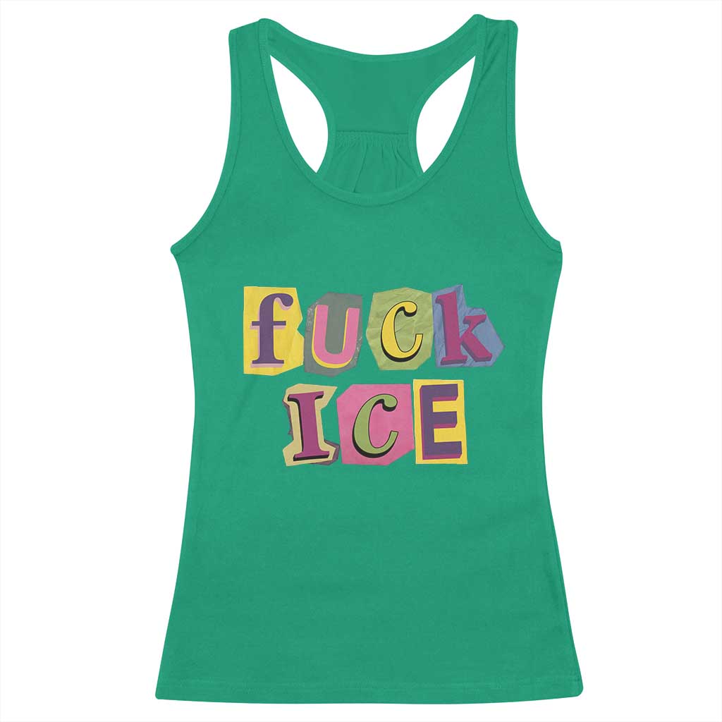 Fck Ice Racerback Tank Top Immigration Activist Magazine Cutout Paper Graphic