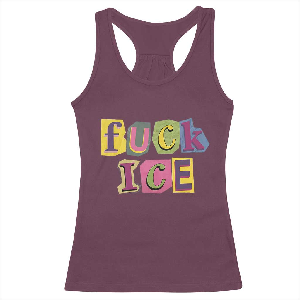 Fck Ice Racerback Tank Top Immigration Activist Magazine Cutout Paper Graphic