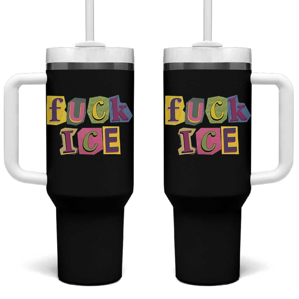 Fck Ice Tumbler With Handle Immigration Activist Magazine Cutout Paper Graphic