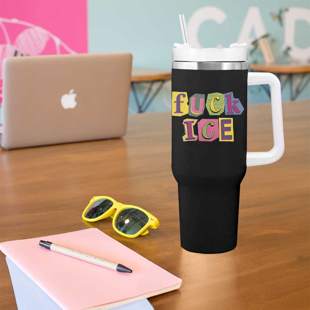 Fck Ice Tumbler With Handle Immigration Activist Magazine Cutout Paper Graphic