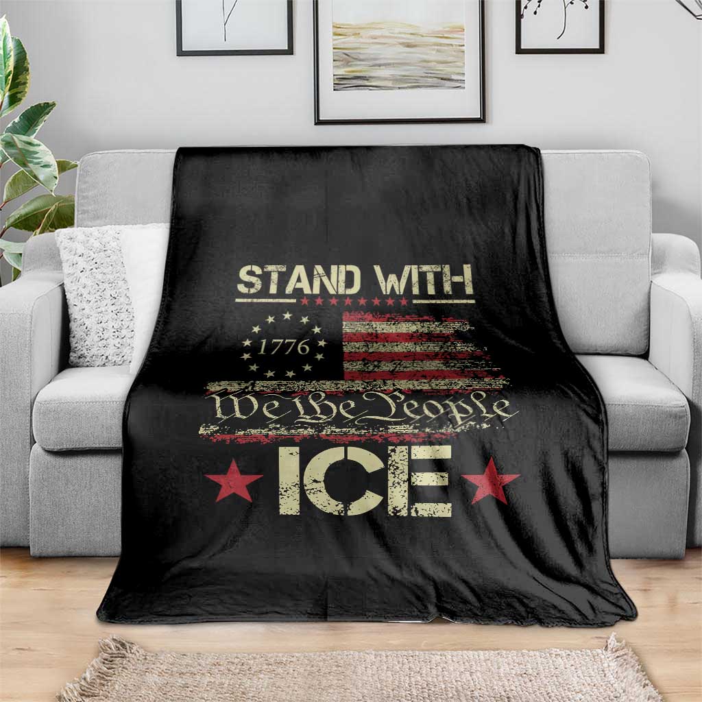Stand With Ice Throw Blanket Immigration Officers American Flag Border Patrol