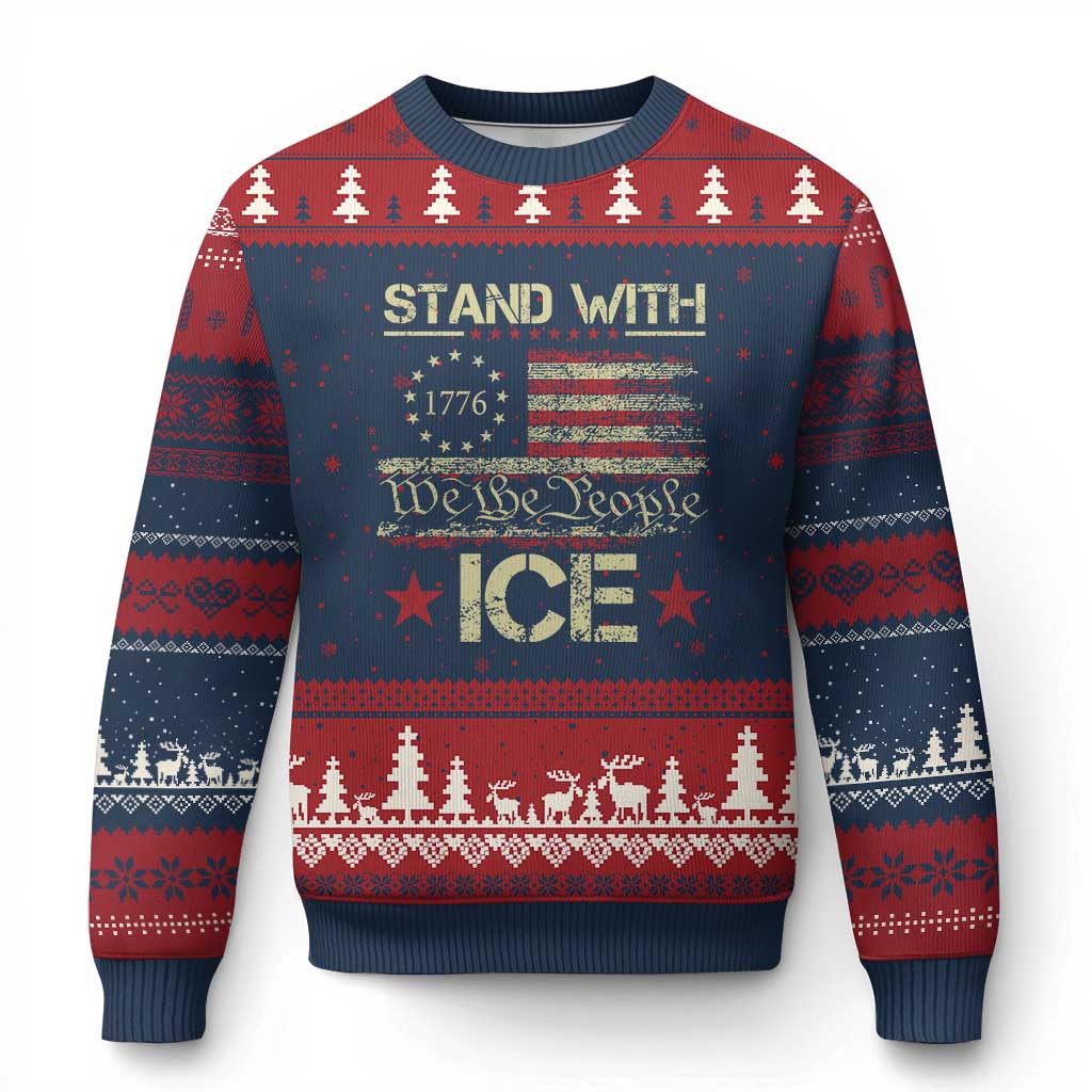 Stand With Ice Ugly Christmas Sweater Immigration Officers American Flag Border Patrol