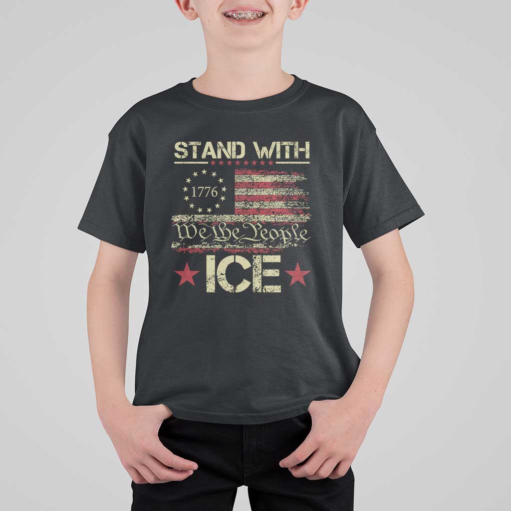 Stand With Ice T Shirt For Kid Immigration Officers American Flag Border Patrol