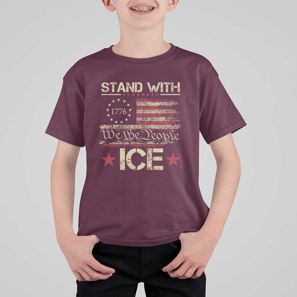 Stand With Ice T Shirt For Kid Immigration Officers American Flag Border Patrol