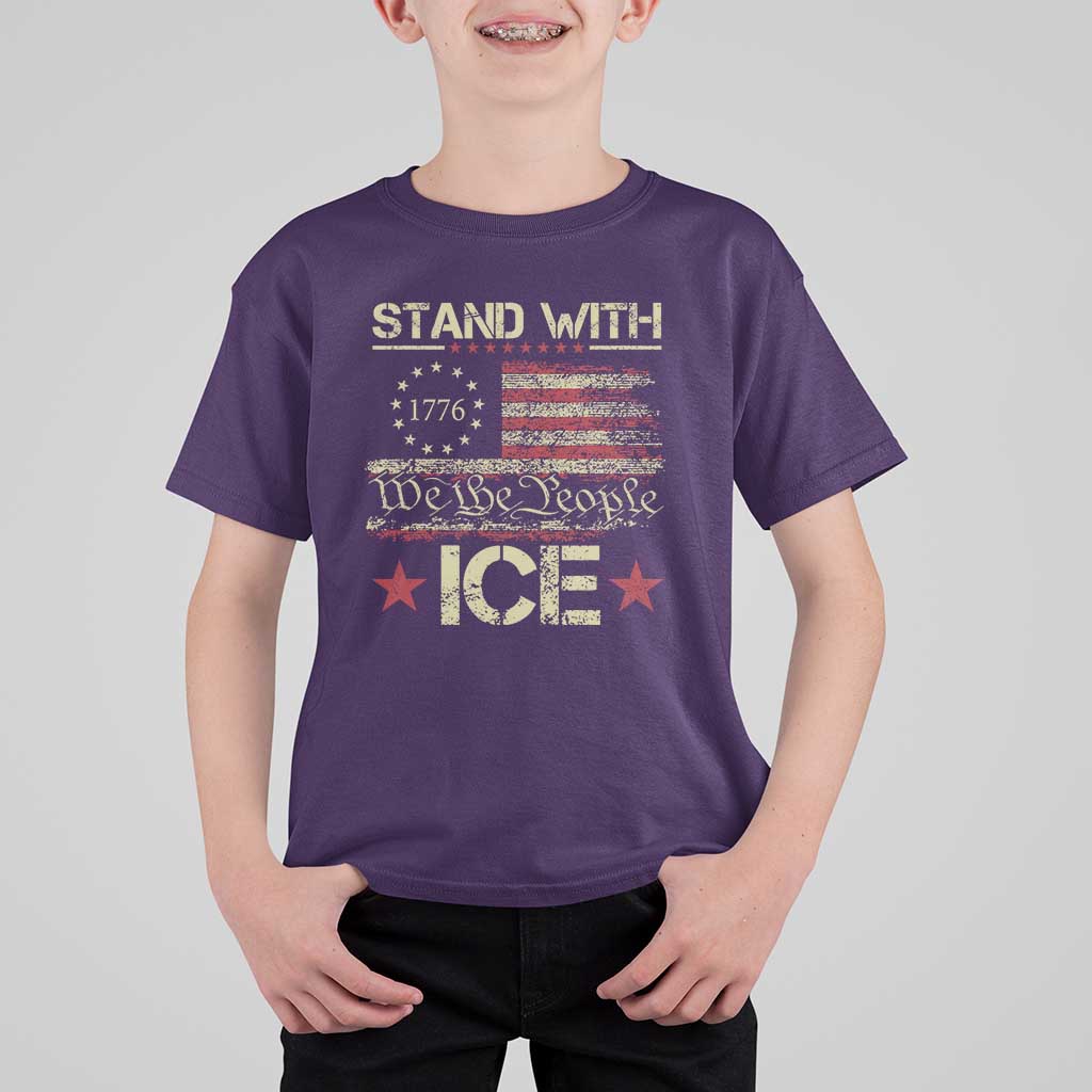 Stand With Ice T Shirt For Kid Immigration Officers American Flag Border Patrol