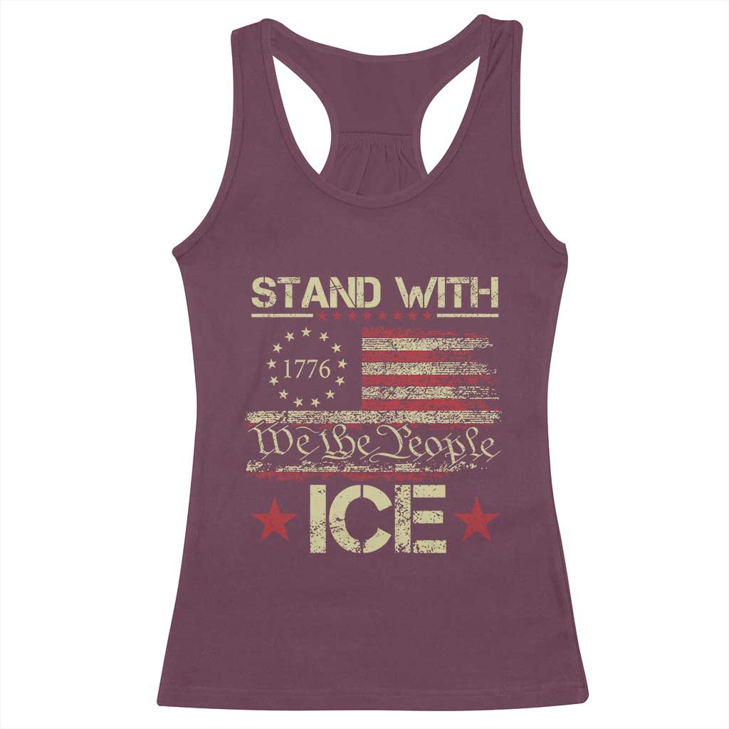 Stand With Ice Racerback Tank Top Immigration Officers American Flag Border Patrol