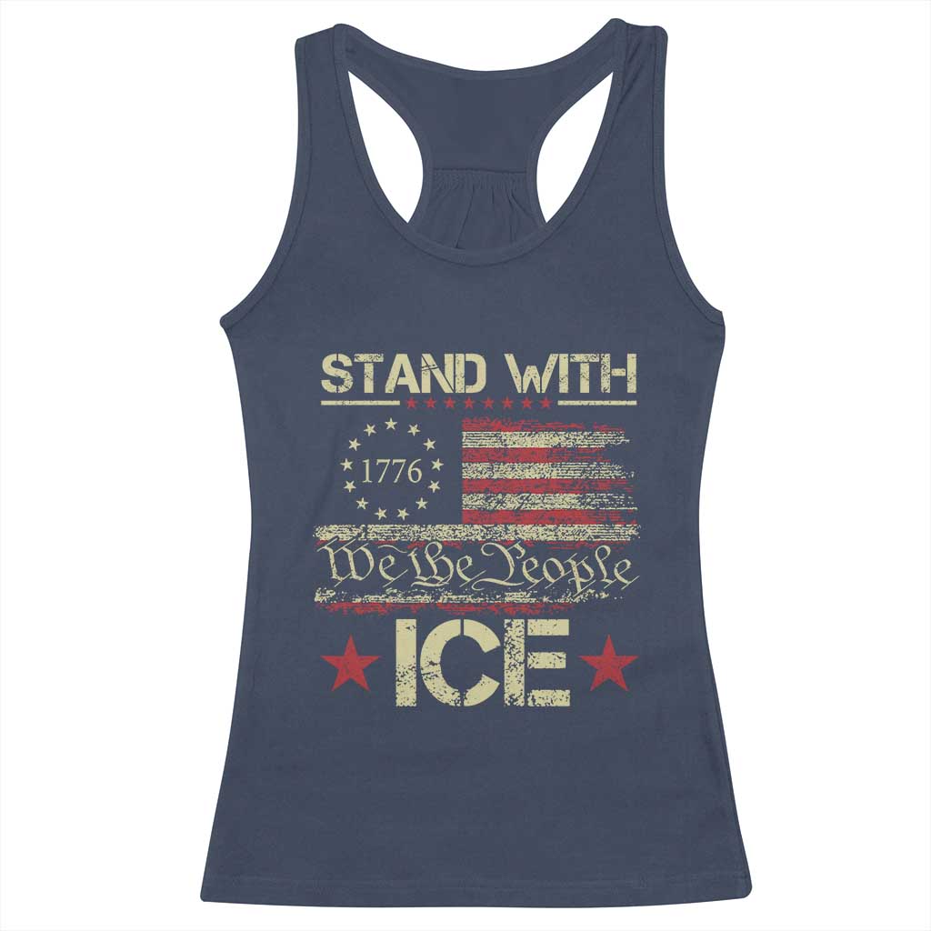 Stand With Ice Racerback Tank Top Immigration Officers American Flag Border Patrol