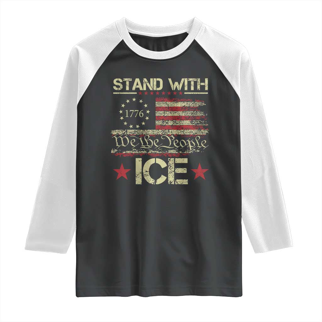 Stand With Ice Raglan Shirt Immigration Officers American Flag Border Patrol