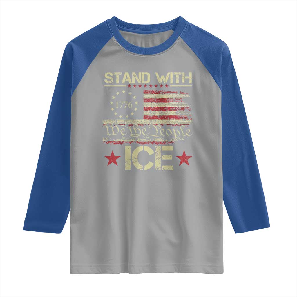 Stand With Ice Raglan Shirt Immigration Officers American Flag Border Patrol
