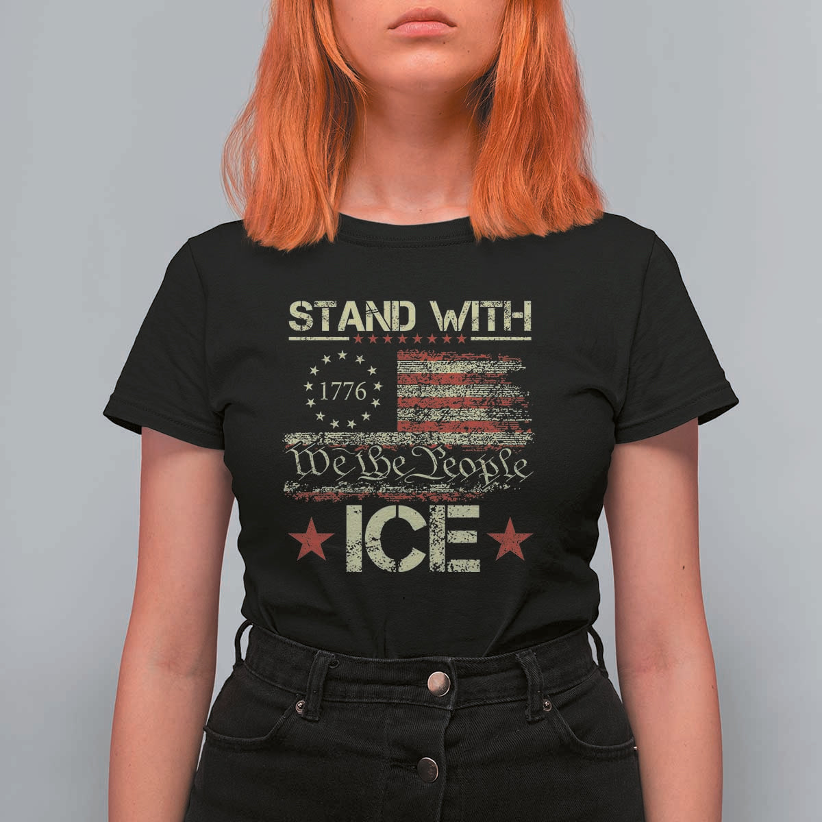 Stand With Ice T Shirt For Women Immigration Officers American Flag Border Patrol