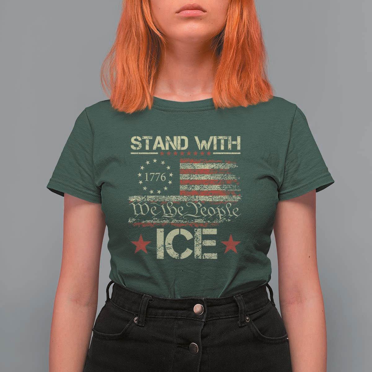 Stand With Ice T Shirt For Women Immigration Officers American Flag Border Patrol