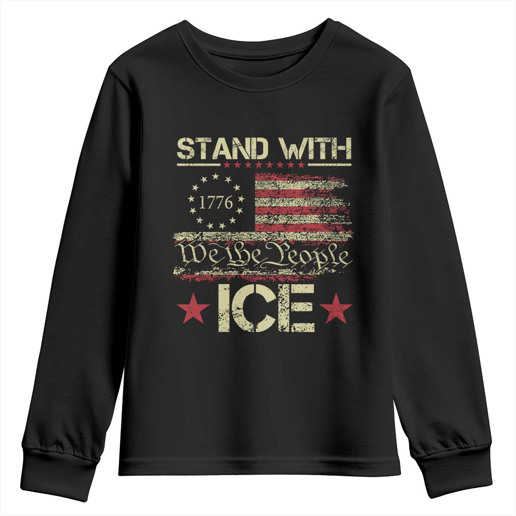 Stand With Ice Youth Sweatshirt Immigration Officers American Flag Border Patrol
