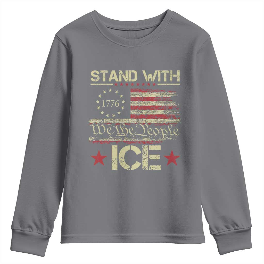 Stand With Ice Youth Sweatshirt Immigration Officers American Flag Border Patrol