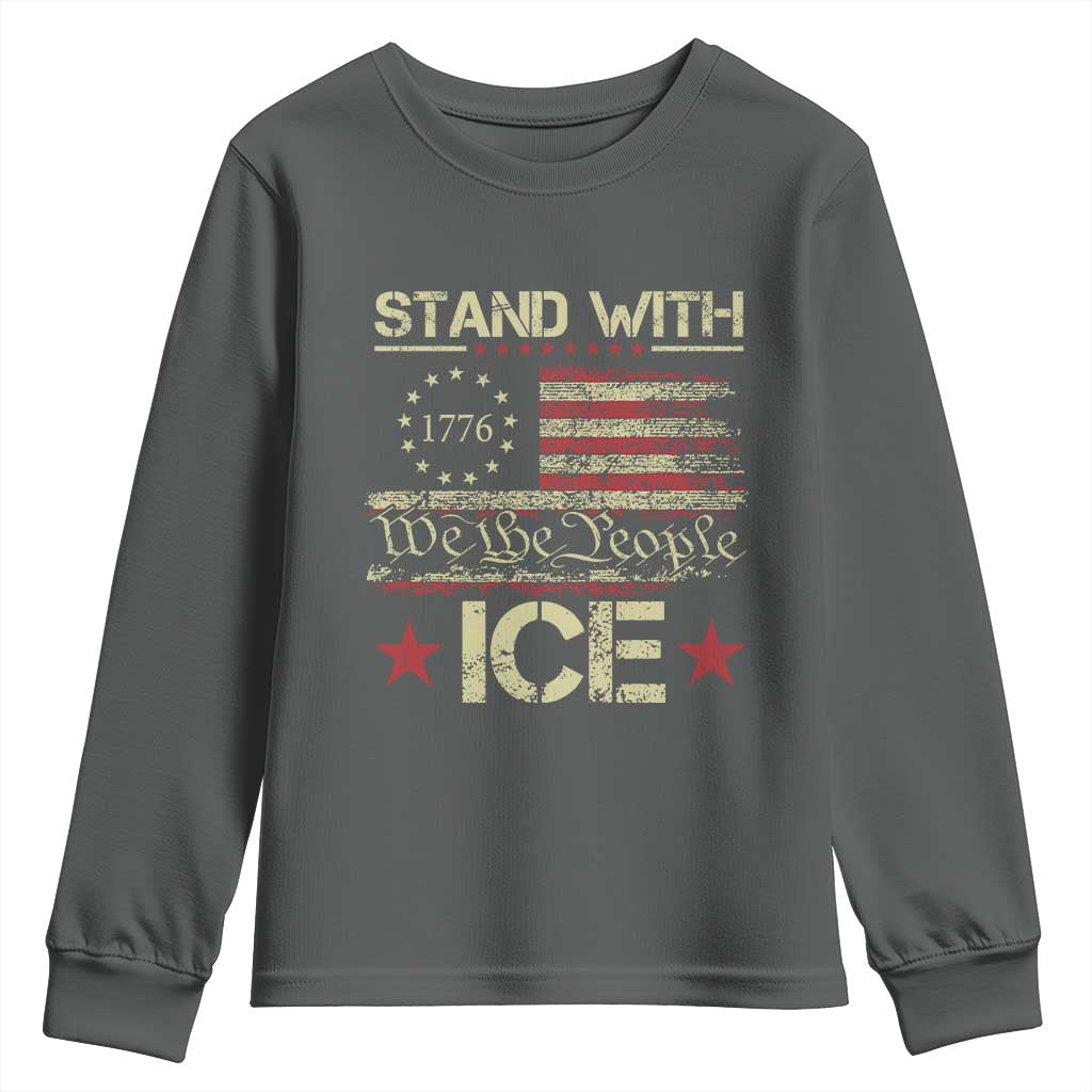 Stand With Ice Youth Sweatshirt Immigration Officers American Flag Border Patrol